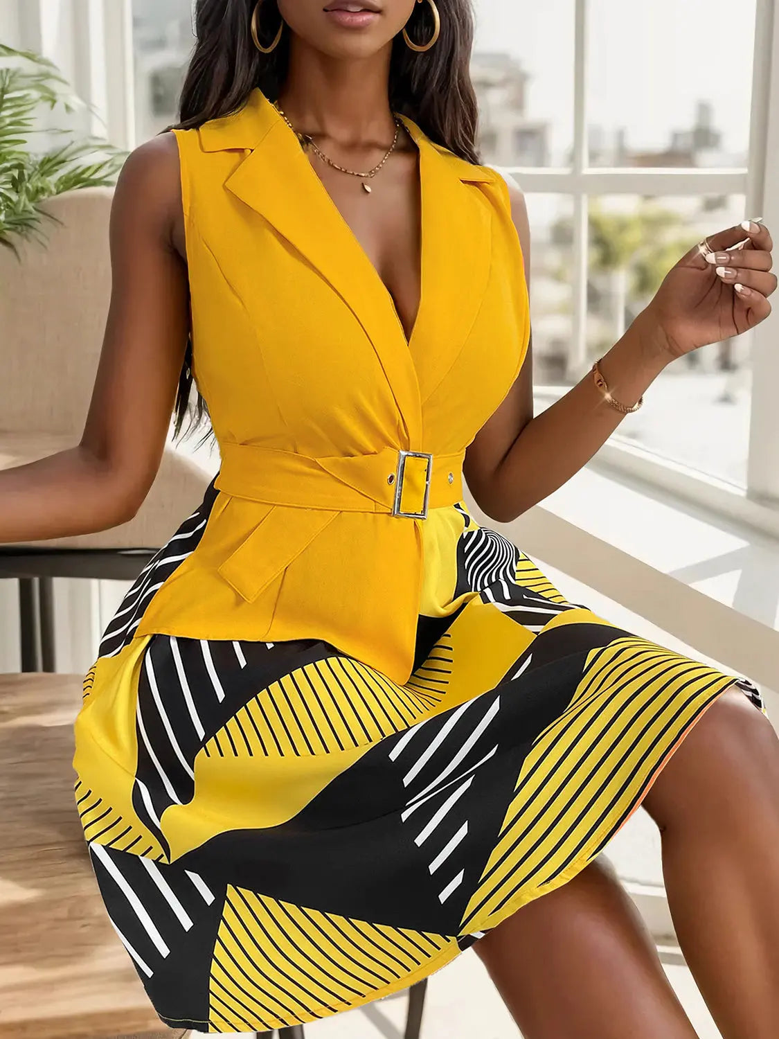Collared Neck Sleeveless Mini Dress - Shuna Clothing LLC