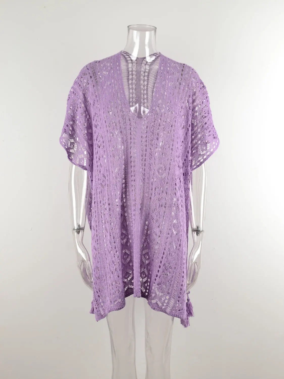 Cutout V-Neck Cover-Up with Tassel Trendsi