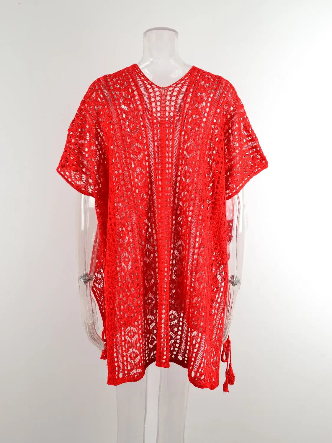 Cutout V-Neck Cover-Up with Tassel Trendsi
