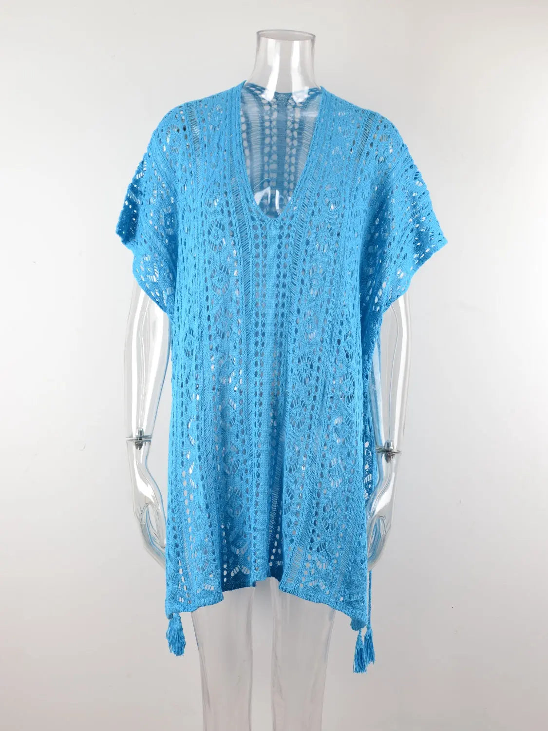 Cutout V-Neck Cover-Up with Tassel Trendsi