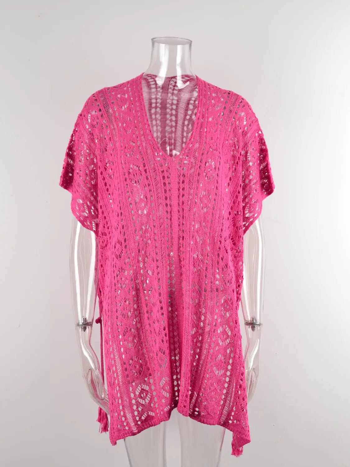 Cutout V-Neck Cover-Up with Tassel Trendsi