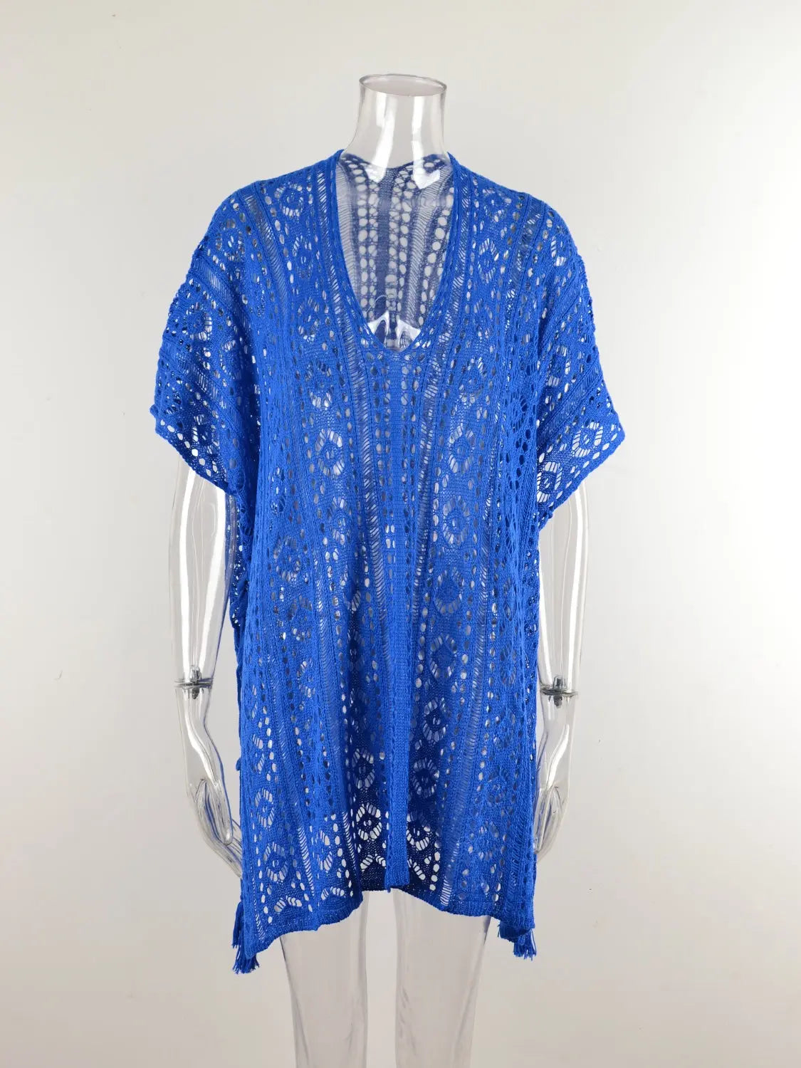 Cutout V-Neck Cover-Up with Tassel - Shuna Clothing LLC