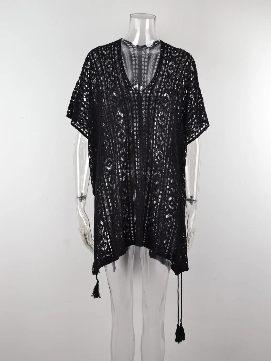Cutout V-Neck Cover-Up with Tassel - Shuna Clothing LLC