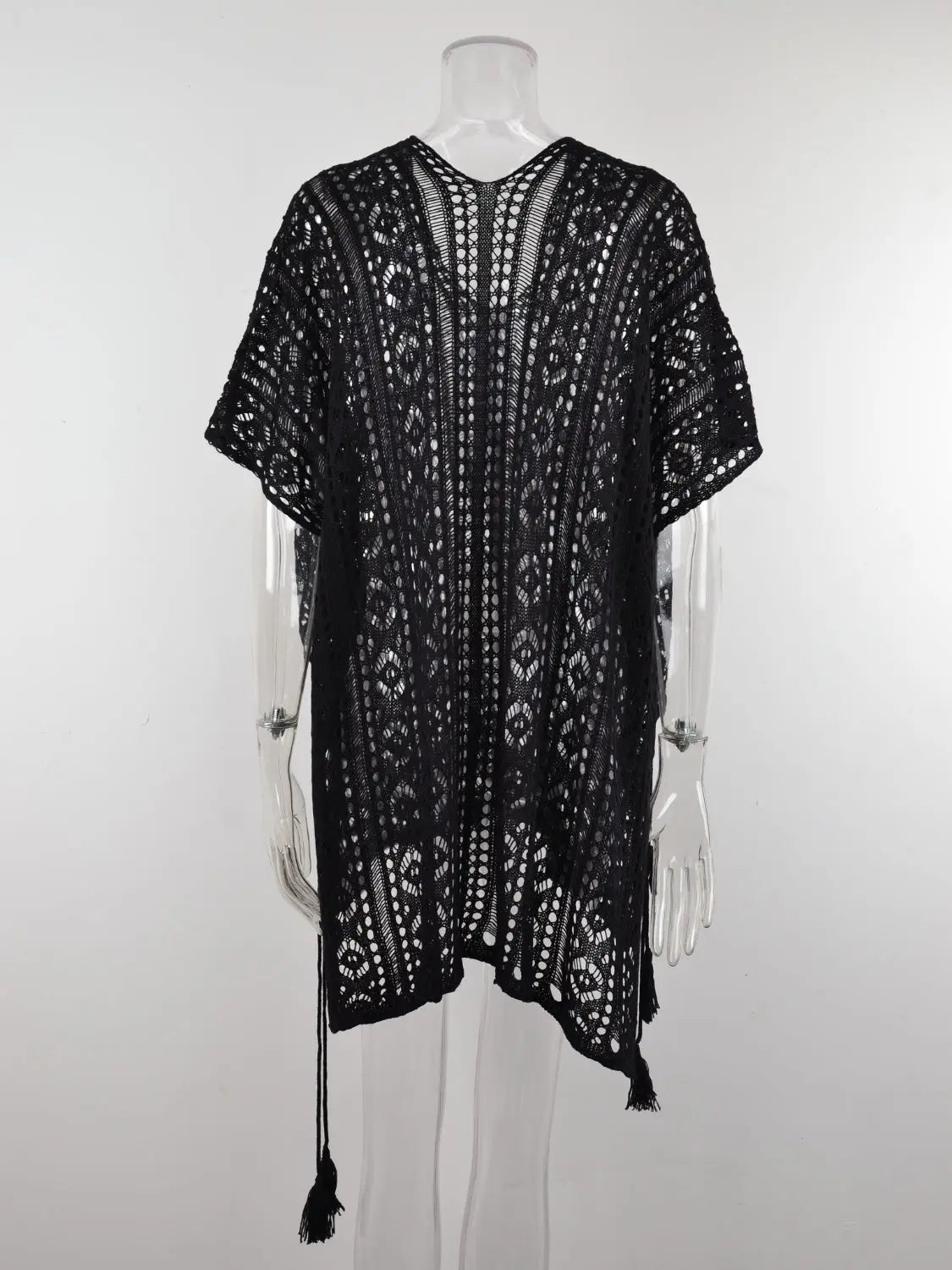 Cutout V-Neck Cover-Up with Tassel - Shuna Clothing LLC