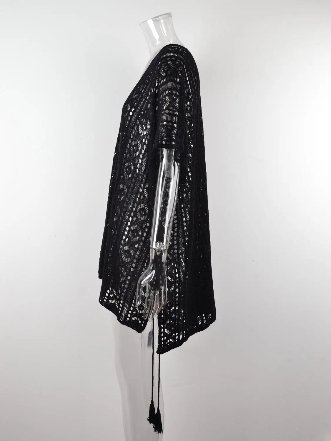 Cutout V-Neck Cover-Up with Tassel - Shuna Clothing LLC