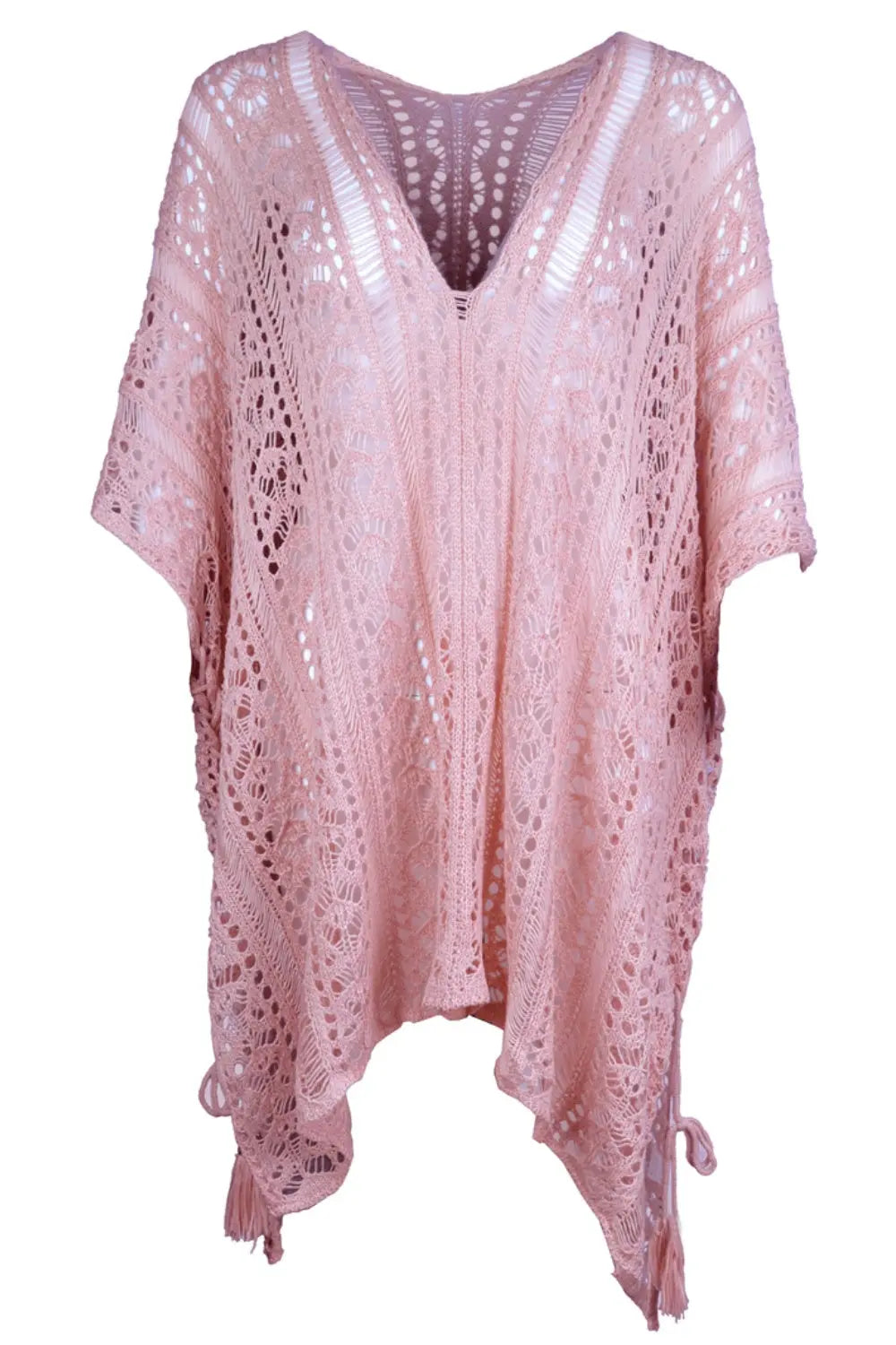 Cutout V-Neck Cover-Up with Tassel - Shuna Clothing LLC