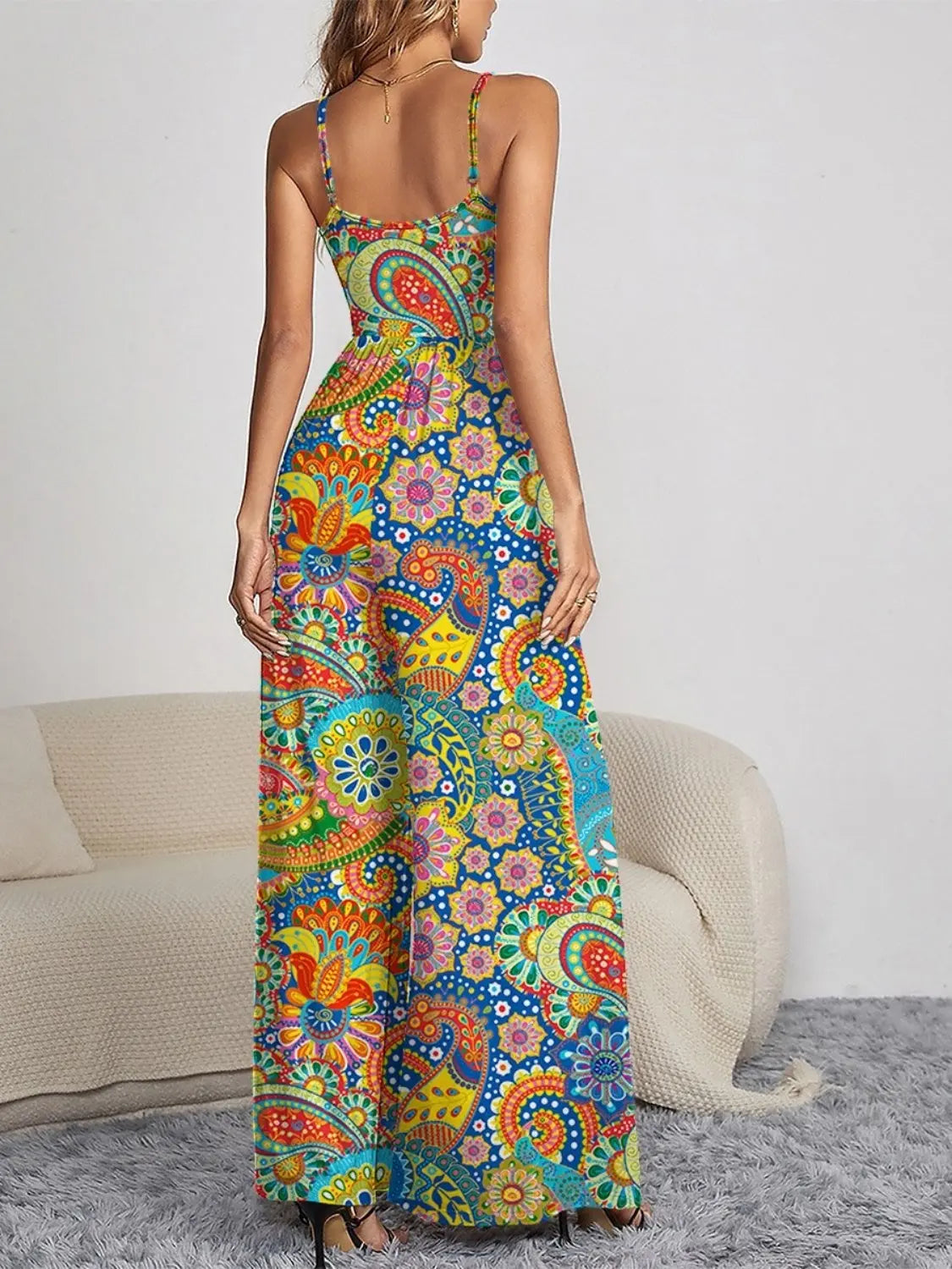 Decorative Button Spaghetti Strap Wide Leg Jumpsuit Trendsi