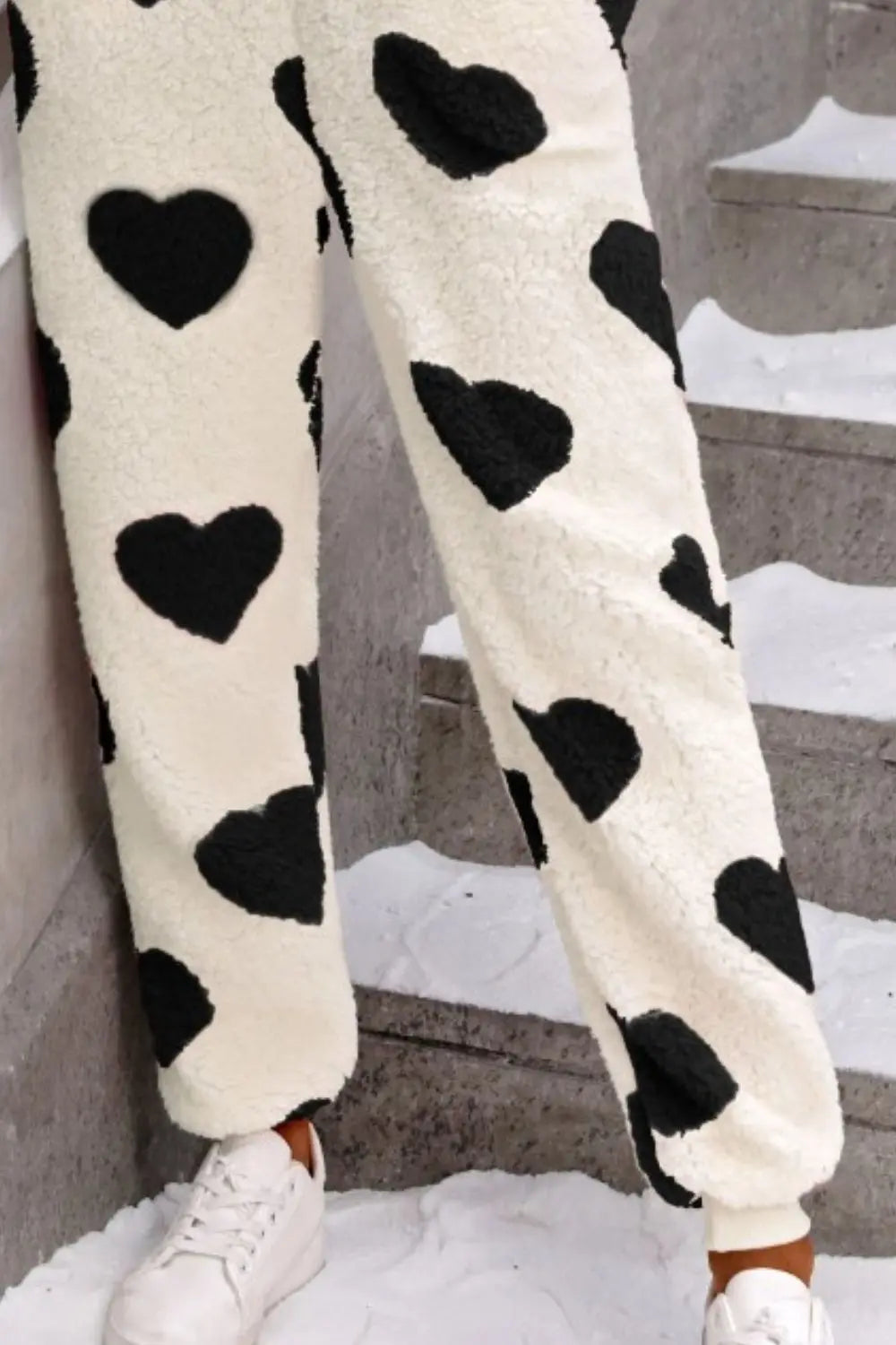 Fuzzy Heart Zip Up Hooded Lounge Jumpsuit Trendsi