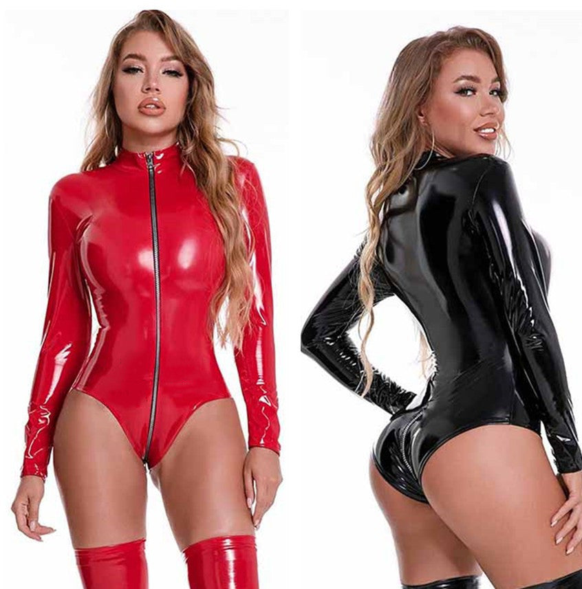 Bright Patent Leather Nightclub Bodysuit PU  Lingerie