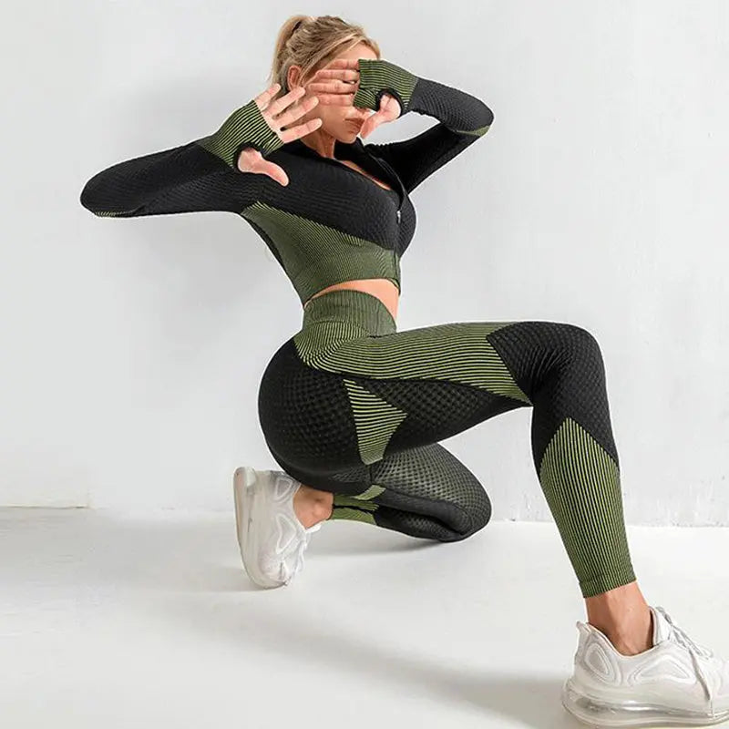 3PCS Yoga Set Seamless Sport Set Women Gym Clothing Leggings Women Crop Top Sports Bra Women Fitness Gym Set Womens Outfits Tracksuit shuna&