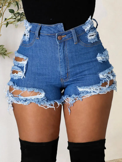 Distressed Raw Hem Denim Shorts with Pockets Trendsi