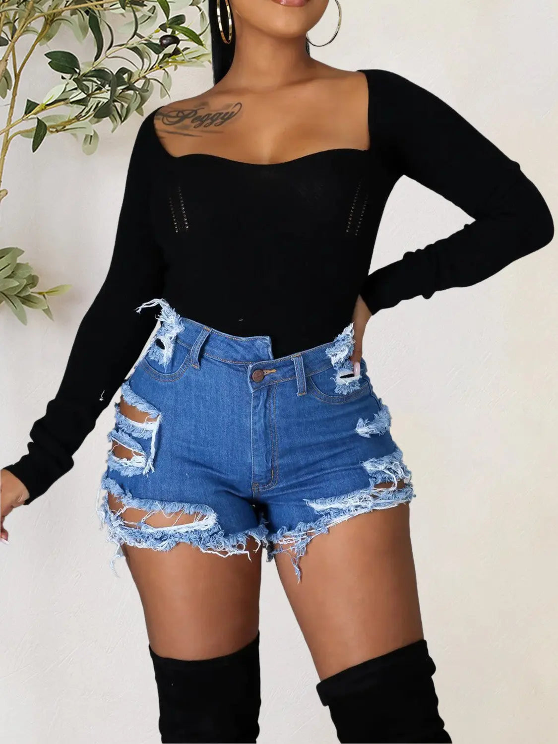 Distressed Raw Hem Denim Shorts with Pockets Trendsi