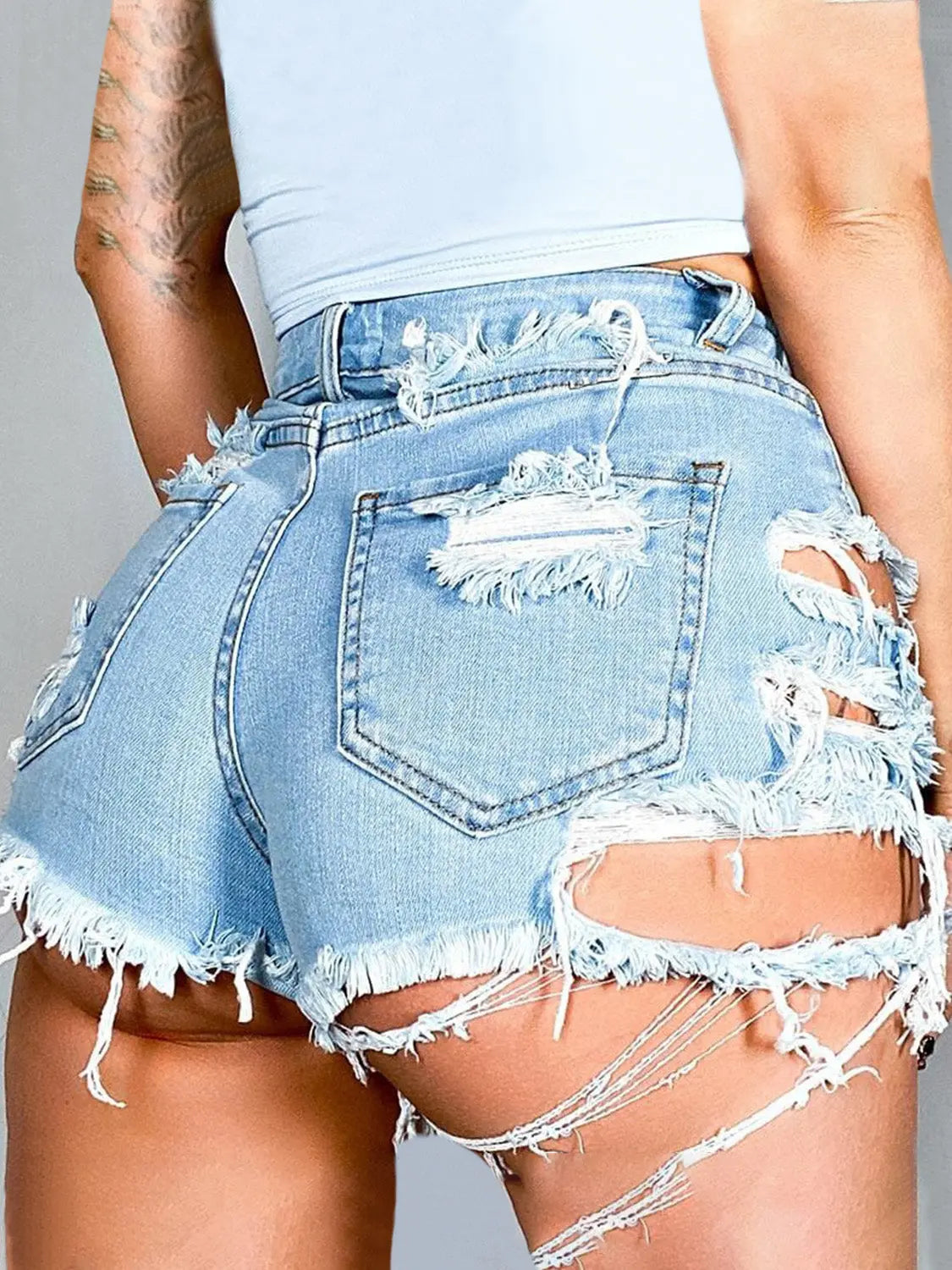 Distressed Raw Hem Denim Shorts with Pockets Trendsi