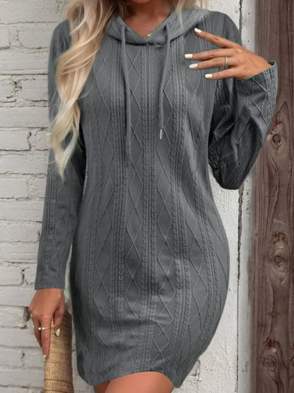 Drawstring Hooded Sweater Dress Trendsi