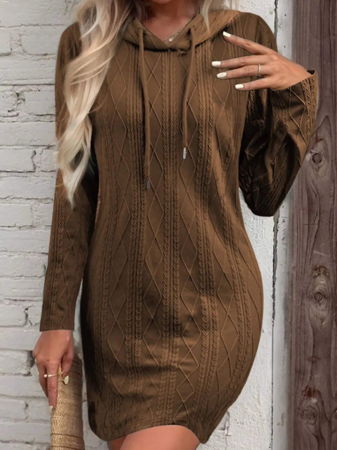 Drawstring Hooded Sweater Dress Trendsi