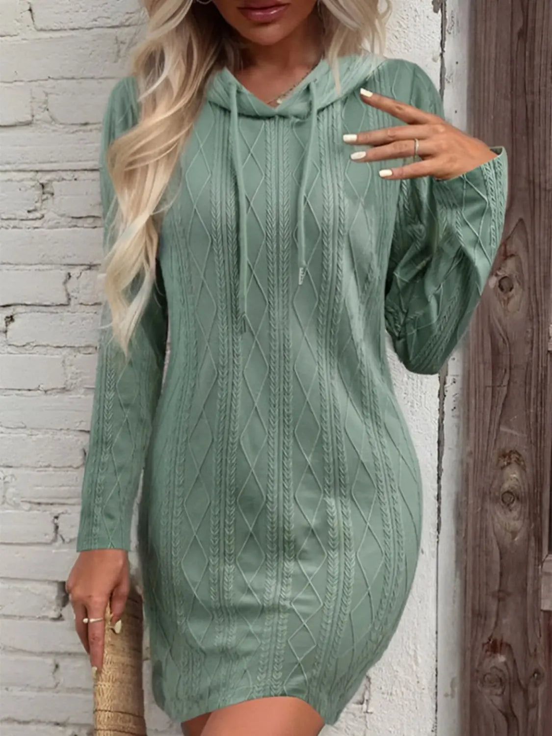 Drawstring Hooded Sweater Dress Trendsi