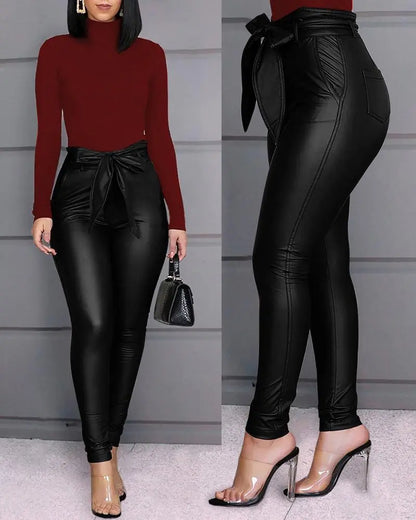 Fashion casual PU pants leather pants Trendsi