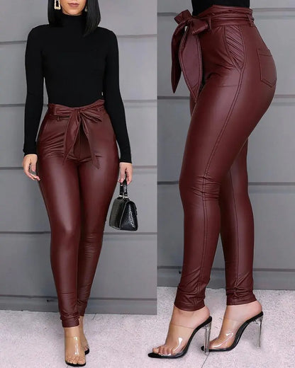 Fashion casual PU pants leather pants Trendsi