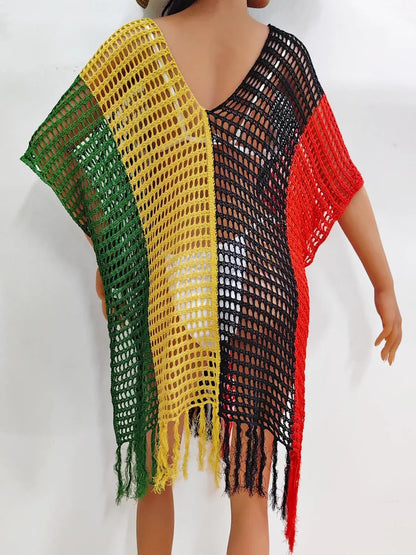 Fringe Color Block Scoop Neck Cover Up Trendsi