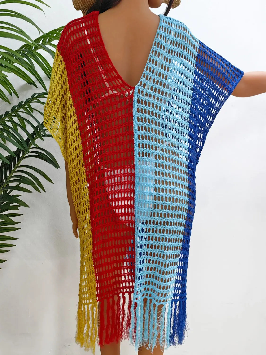 Fringe Color Block Scoop Neck Cover Up Trendsi