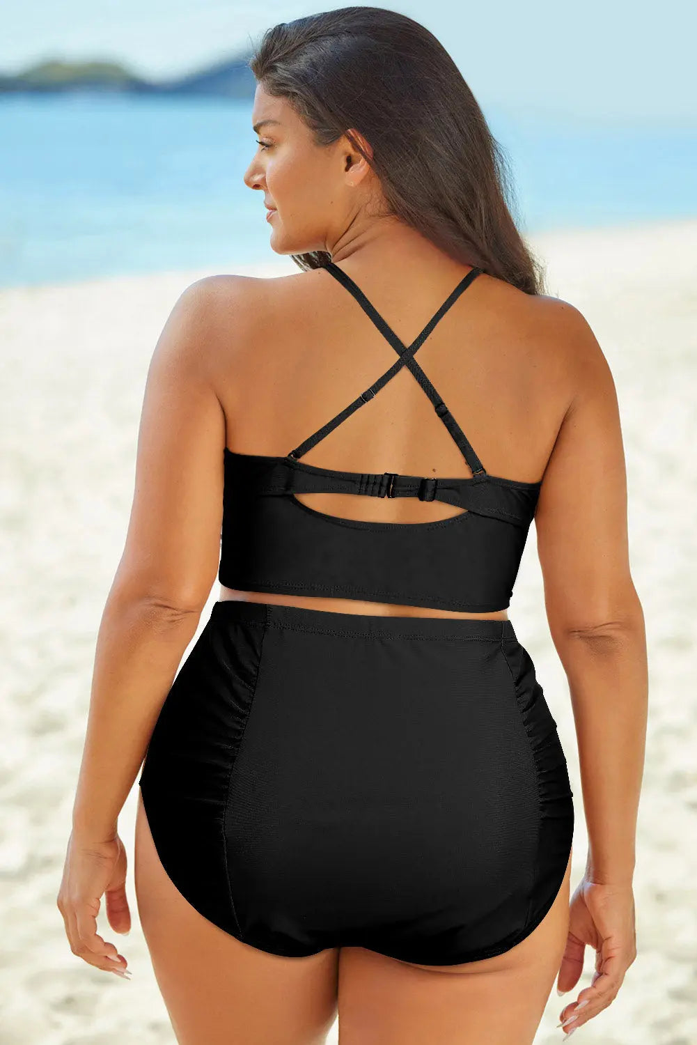 Full Size Halter Neck Crisscross Ruched Two-Piece Swimsuit Trendsi