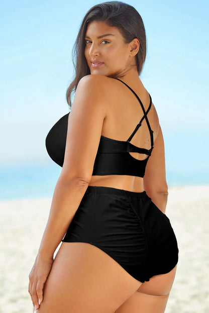 Full Size Halter Neck Crisscross Ruched Two-Piece Swimsuit Trendsi