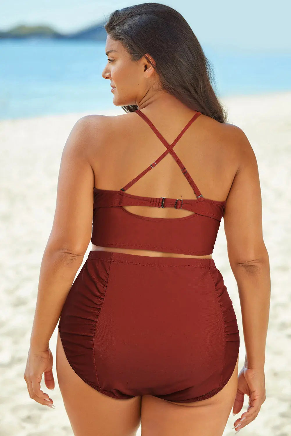 Full Size Halter Neck Crisscross Ruched Two-Piece Swimsuit Trendsi