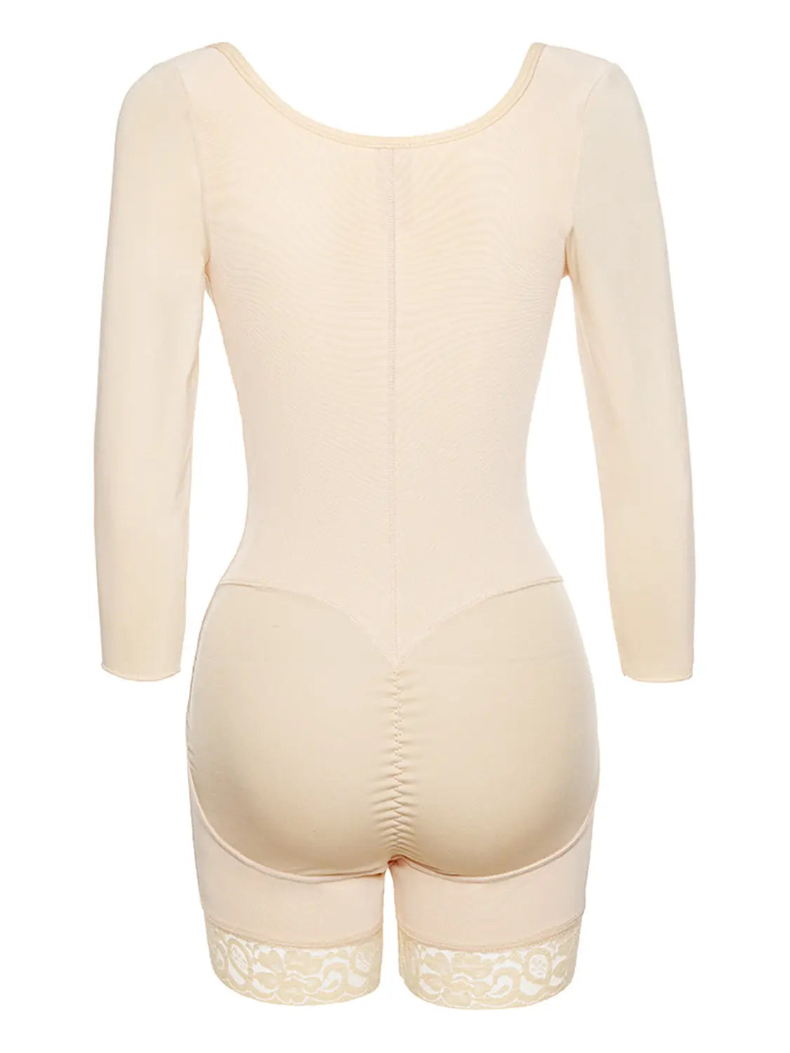 Full Size Zip Up Lace Detail Long Sleeve Shapewear Trendsi