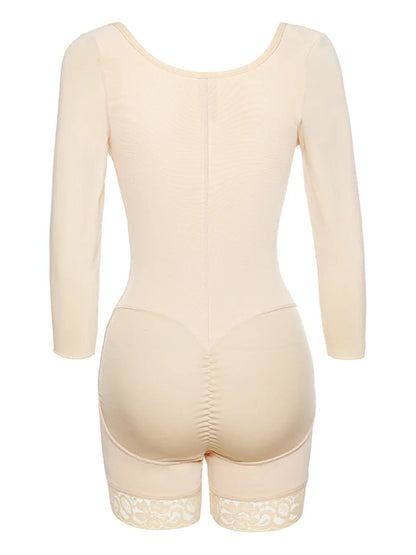 Full Size Zip Up Lace Detail Long Sleeve Shapewear Trendsi