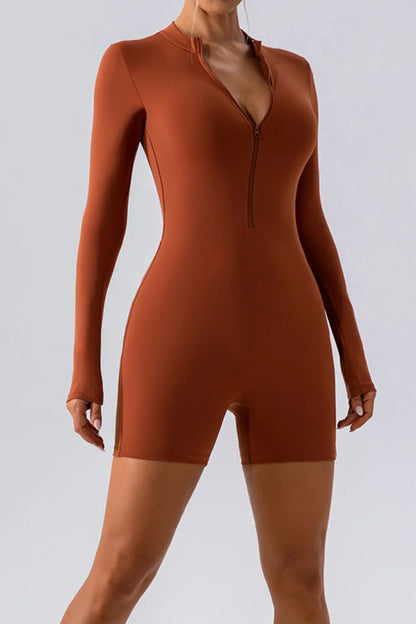 Half Zip Long Sleeve Active Romper Trendsi