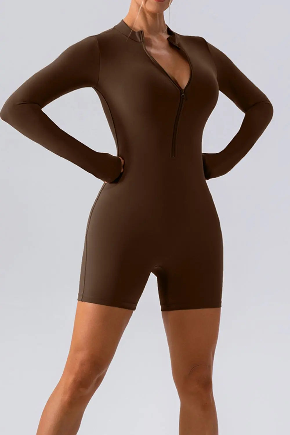 Half Zip Long Sleeve Active Romper Trendsi