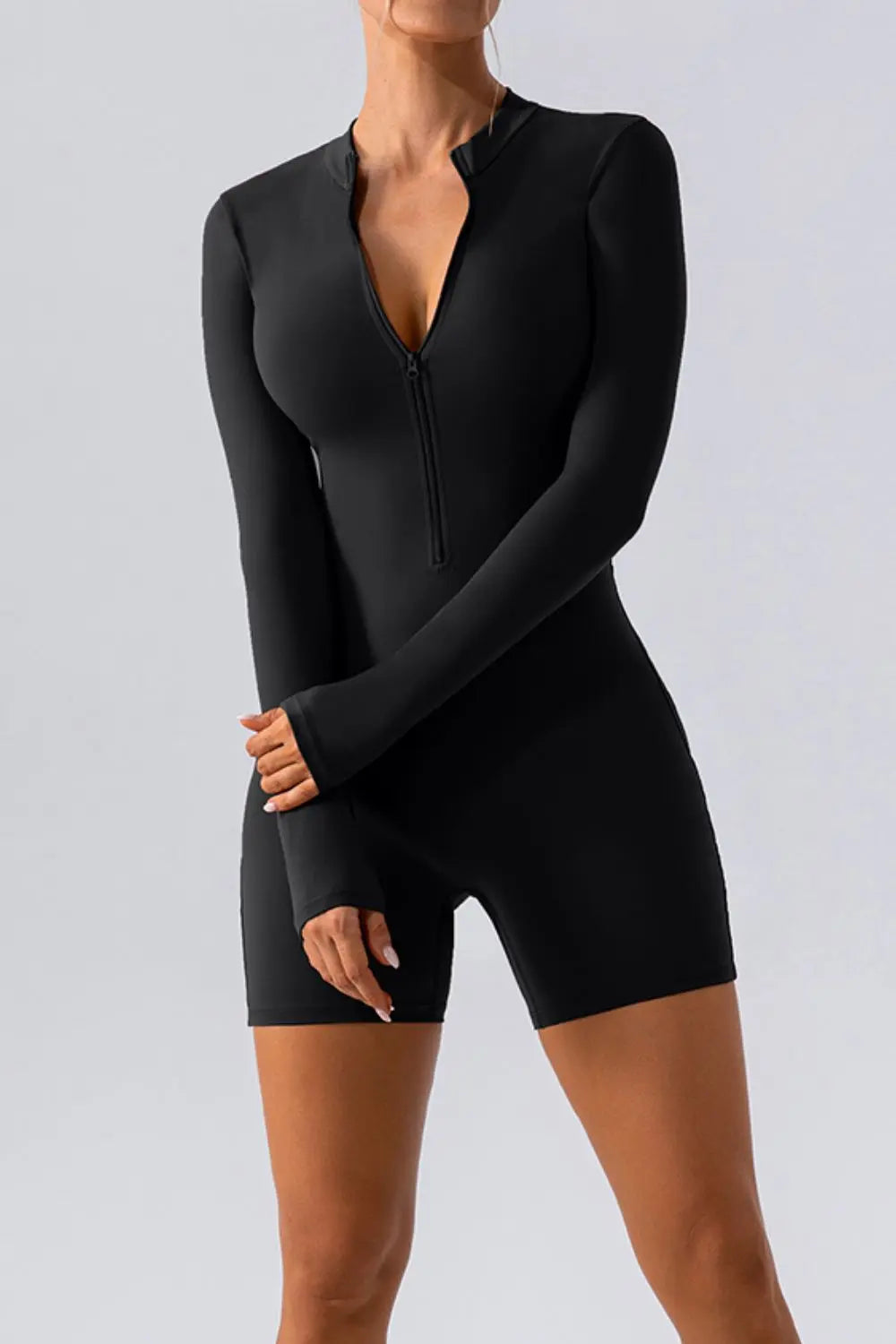 Half Zip Long Sleeve Active Romper Trendsi