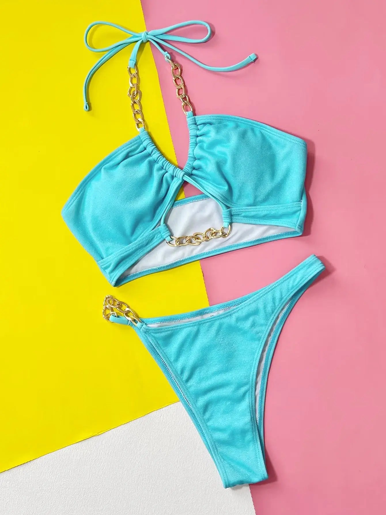 Halter Neck Chain Detail Two-Piece Bikini Set Trendsi