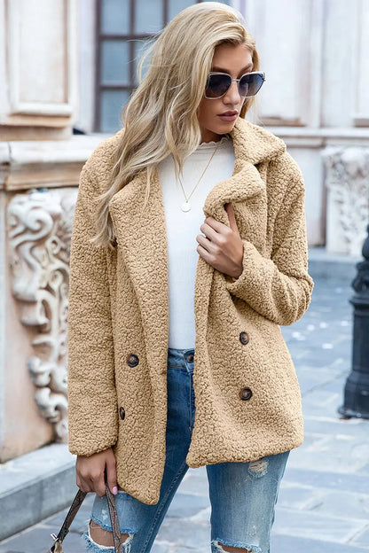 Ivy Lane Full Size Lapel Collar Sherpa Coat Trendsi