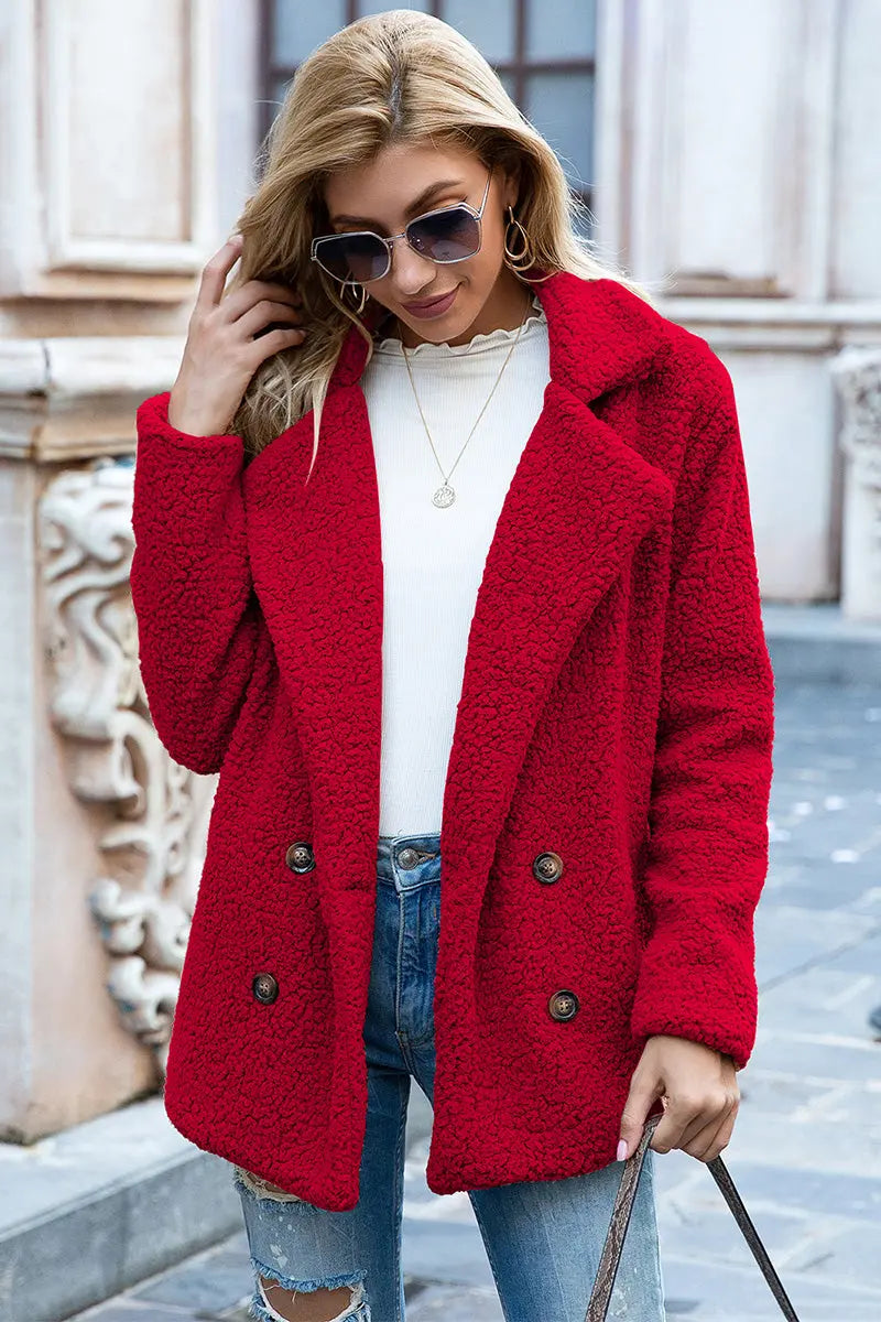 Ivy Lane Full Size Lapel Collar Sherpa Coat Trendsi