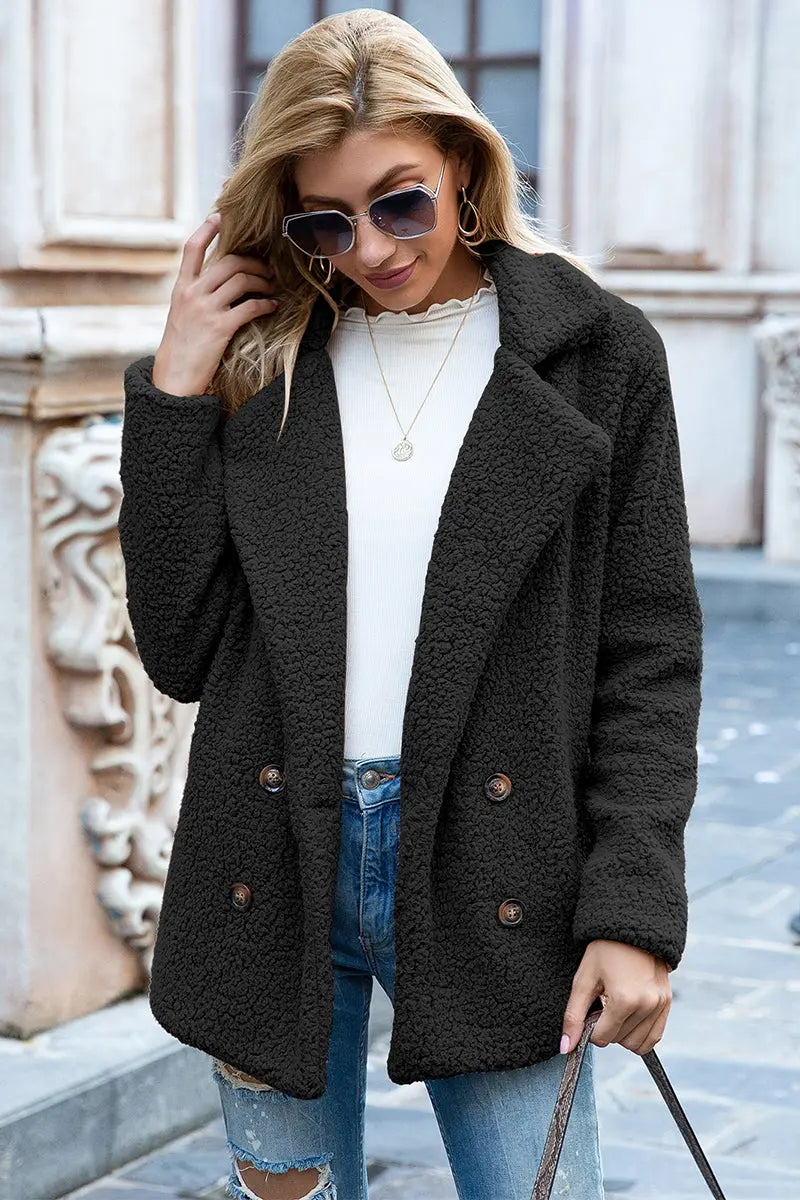 Ivy Lane Full Size Lapel Collar Sherpa Coat Trendsi