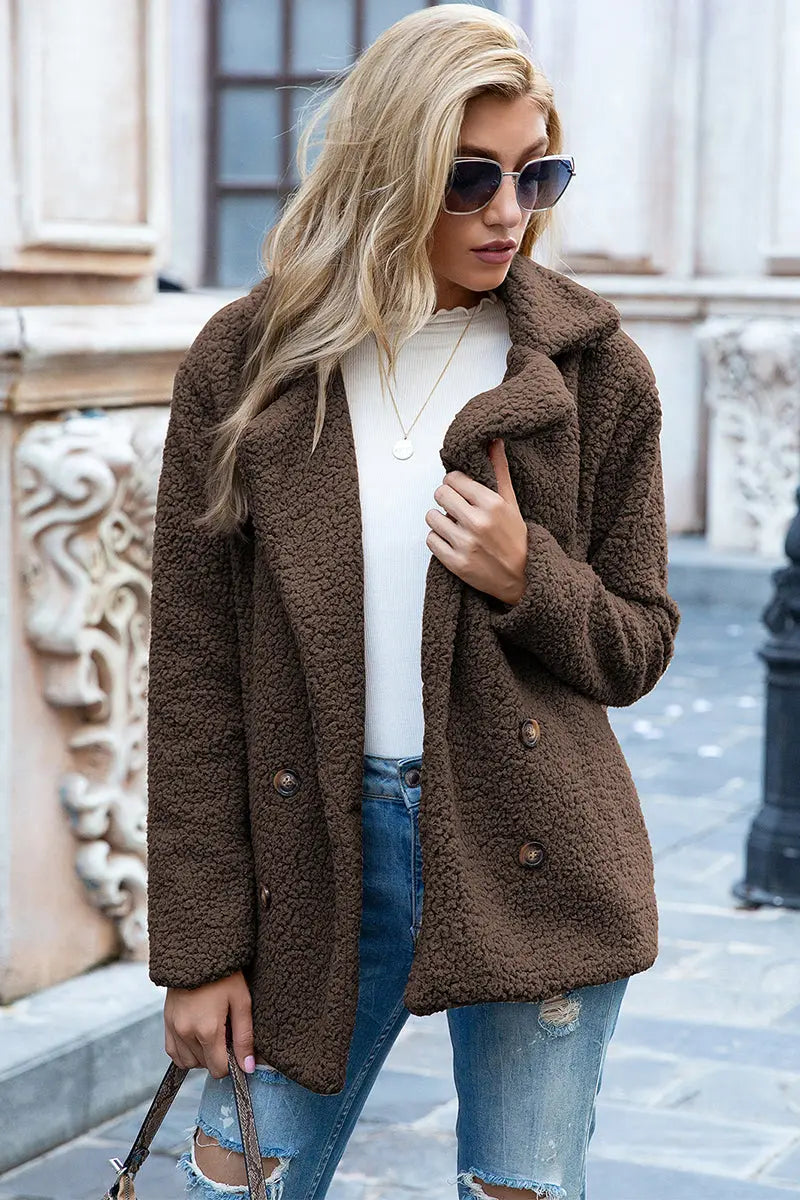 Ivy Lane Full Size Lapel Collar Sherpa Coat Trendsi