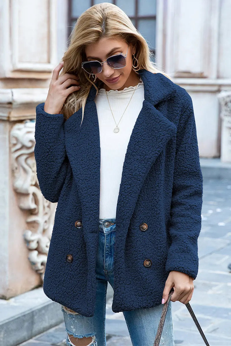 Ivy Lane Full Size Lapel Collar Sherpa Coat Trendsi