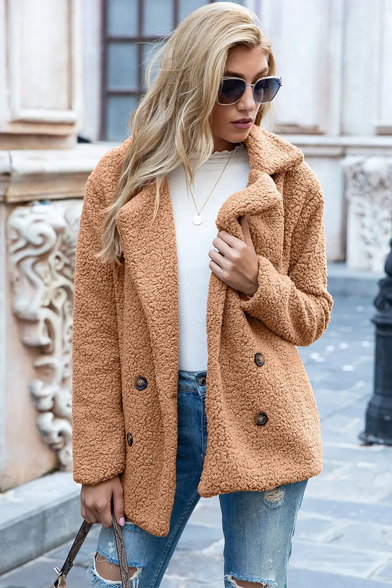 Ivy Lane Full Size Lapel Collar Sherpa Coat Trendsi