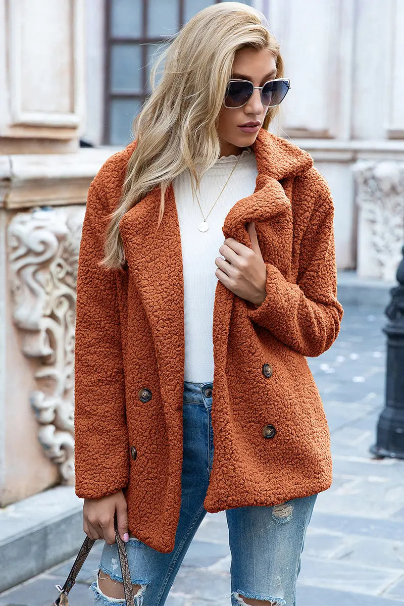 Ivy Lane Full Size Lapel Collar Sherpa Coat Trendsi