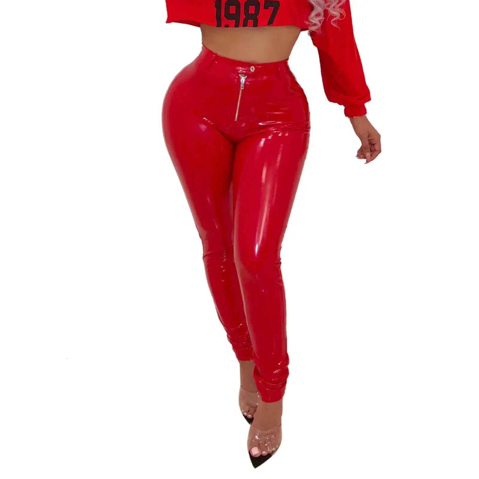 Leather pants high elasticity plus velvet thick PU Trendsi