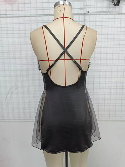 Lingerie Suspender Skirt See-through Blouse Backless shuna&