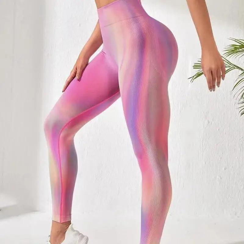 New Tie Dye Aurora Print Sports Pants Seamless High Waisted Fitness Yoga Pants For Women Gym Running Sweatpants Trousers shuna&