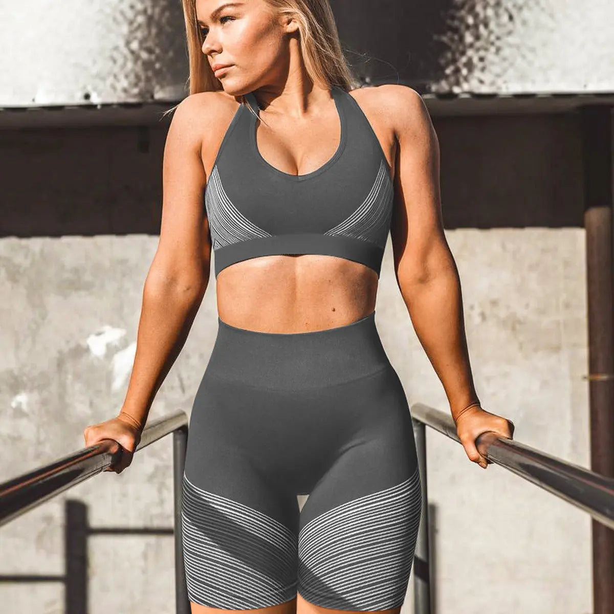 Plus Size Skinny Striped Sports Fitness Clothing Women shuna&