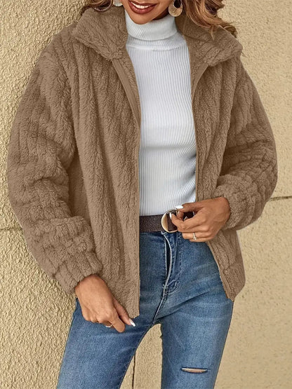 Plush Zip Up Long Sleeve Jacket Trendsi