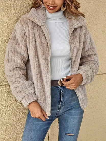 Plush Zip Up Long Sleeve Jacket Trendsi