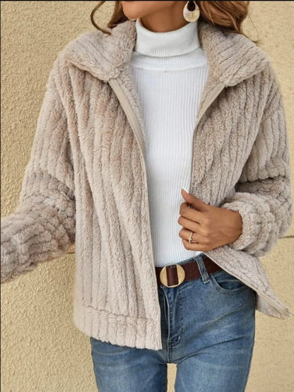 Plush Zip Up Long Sleeve Jacket Trendsi