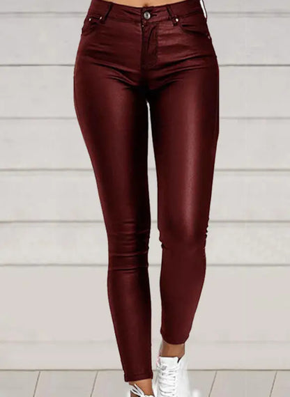 Pure Color PU Sexy Leather Pants Casual Feet Pants Women Trendsi