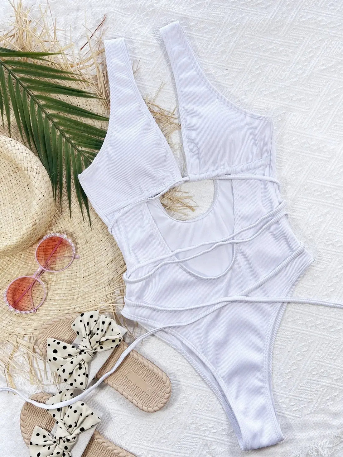 Ribbed Lace Up One-Piece Swimsuit Trendsi