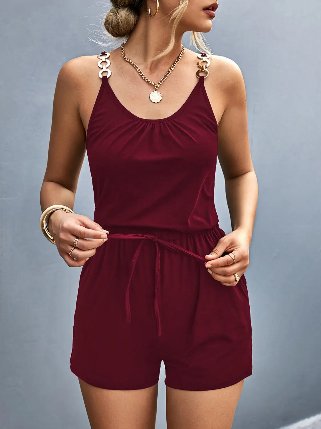 Scoop Neck Romper with Pockets Trendsi